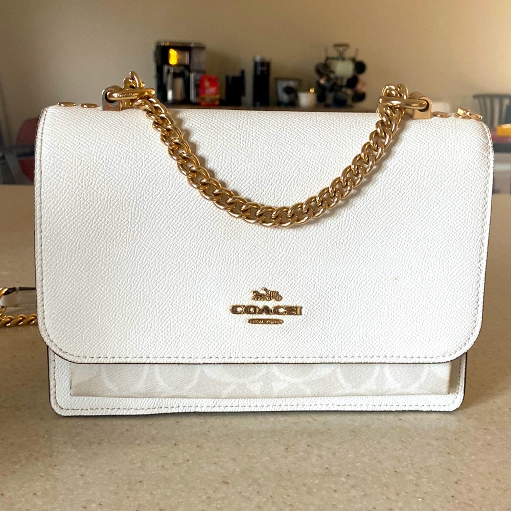 Coach crossbody bag, white signature.